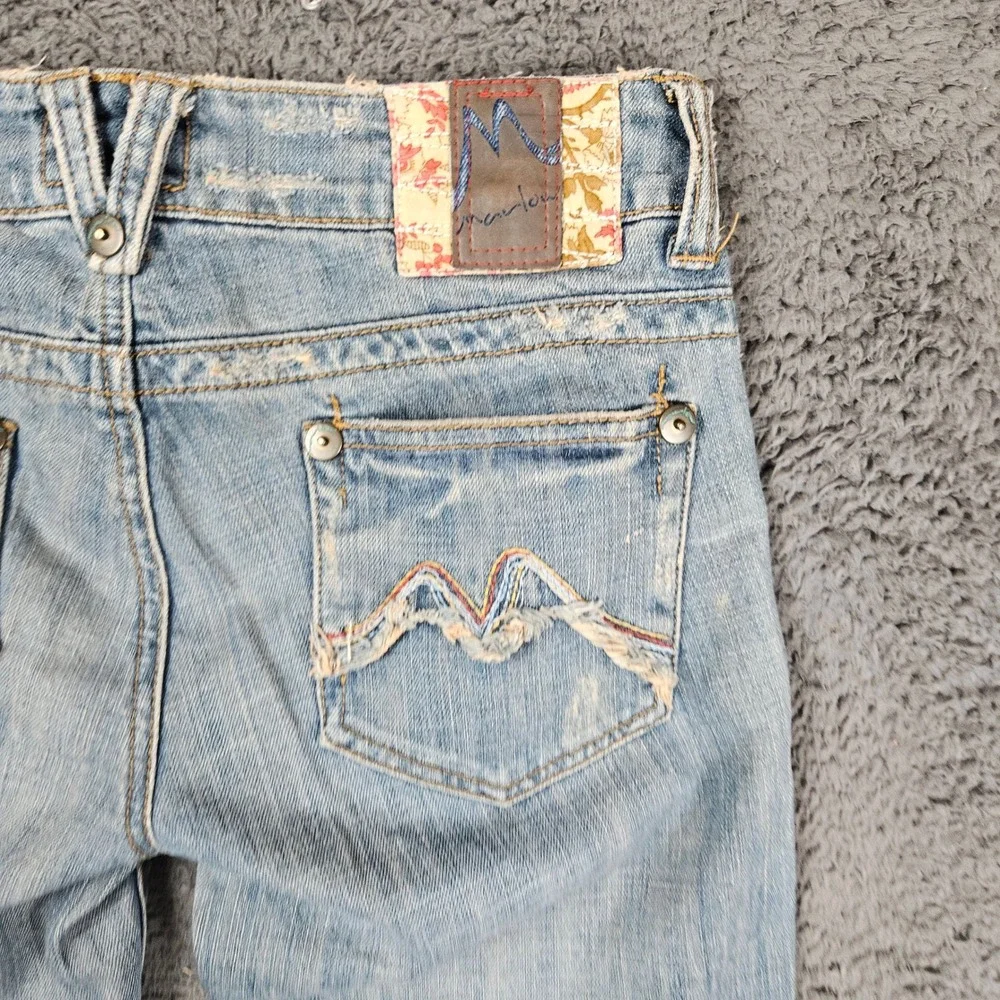 Marlow Womens Low Rise Bootcut Jeans Light Wash Distressed Patchwork 30x33‎